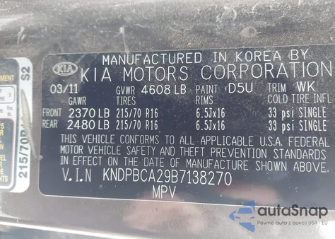 2011 Kia Sportage Lx z USA, uszkodzony, nr VIN KNDPBCA29B7138270